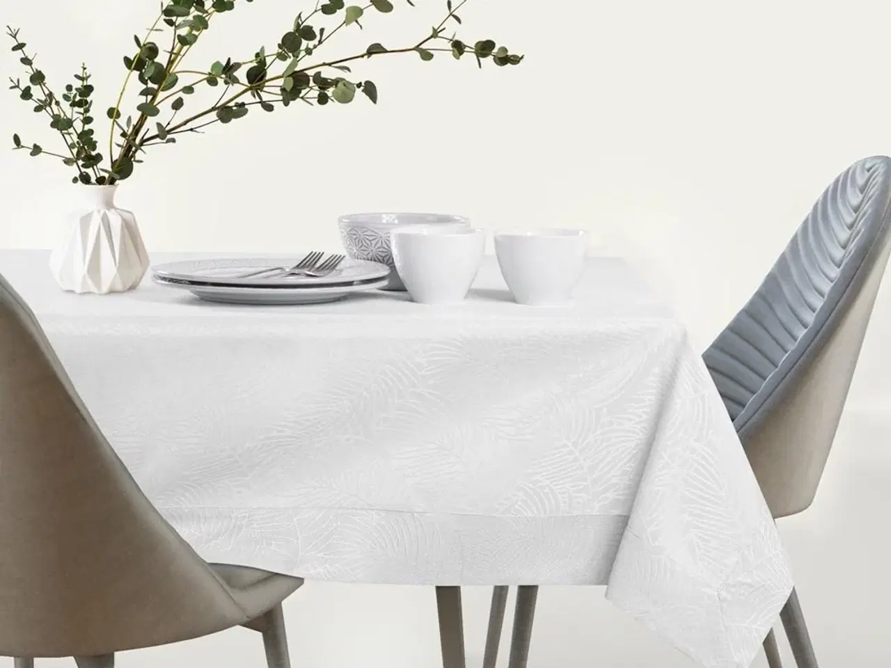 Billede 6 - Dug hvid 140x340 – AmeliaHome Gaia, præget bladmønster