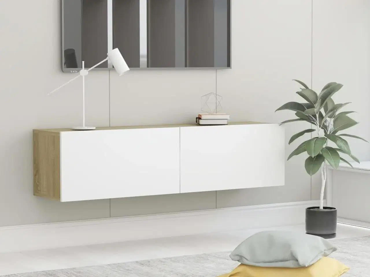 Billede 1 - Tv-bord 120x30x30 cm konstrueret træ hvid og sonoma eg