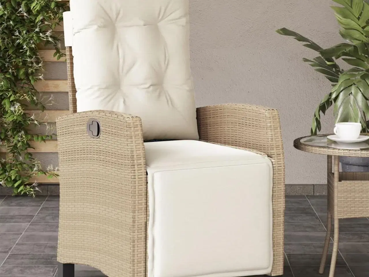 Billede 3 - Havestole 2 stk. med lænefunktion og fodstøtte polyrattan beige
