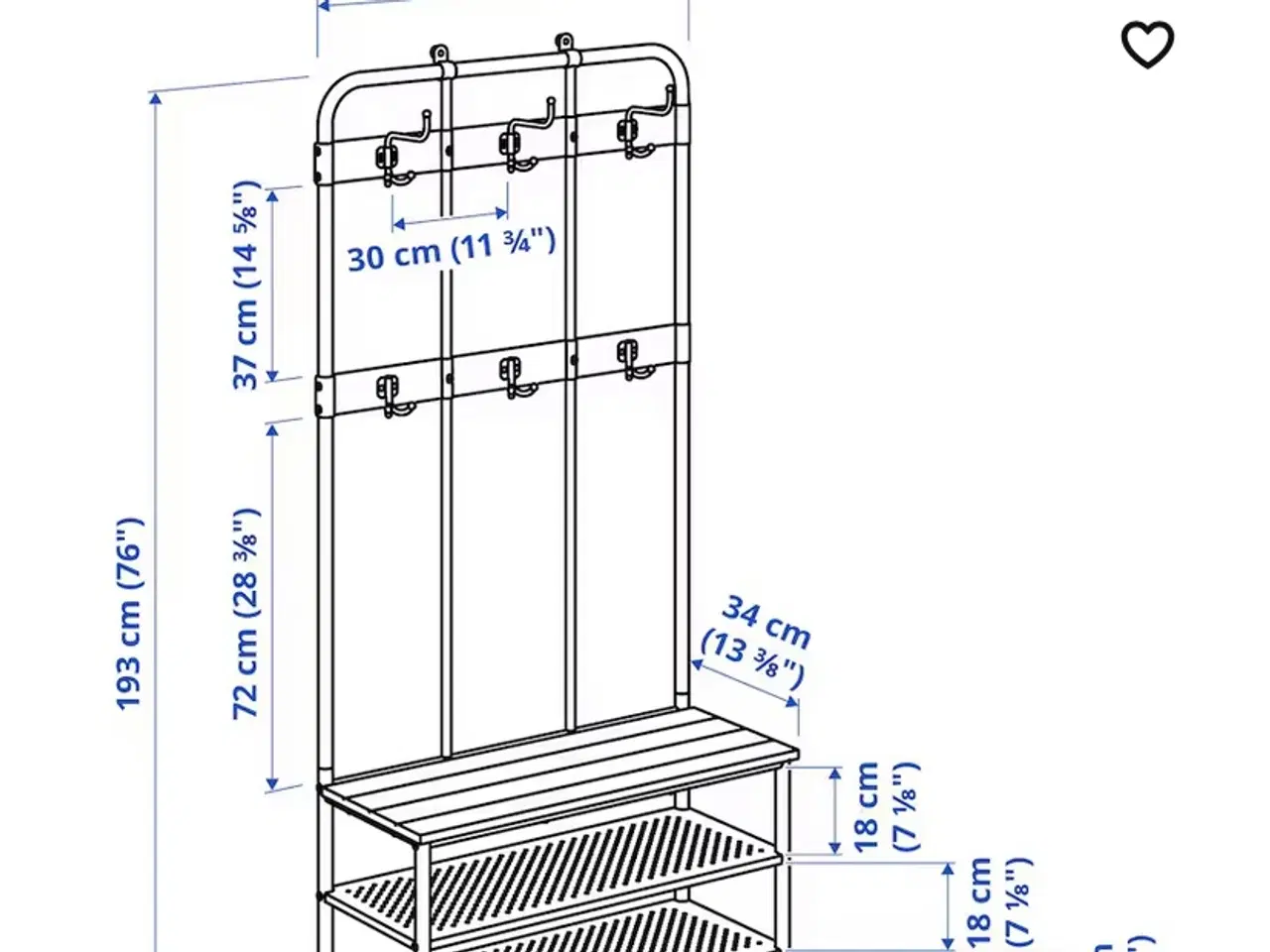 Billede 2 - Garderobe/sko stativ med bænk