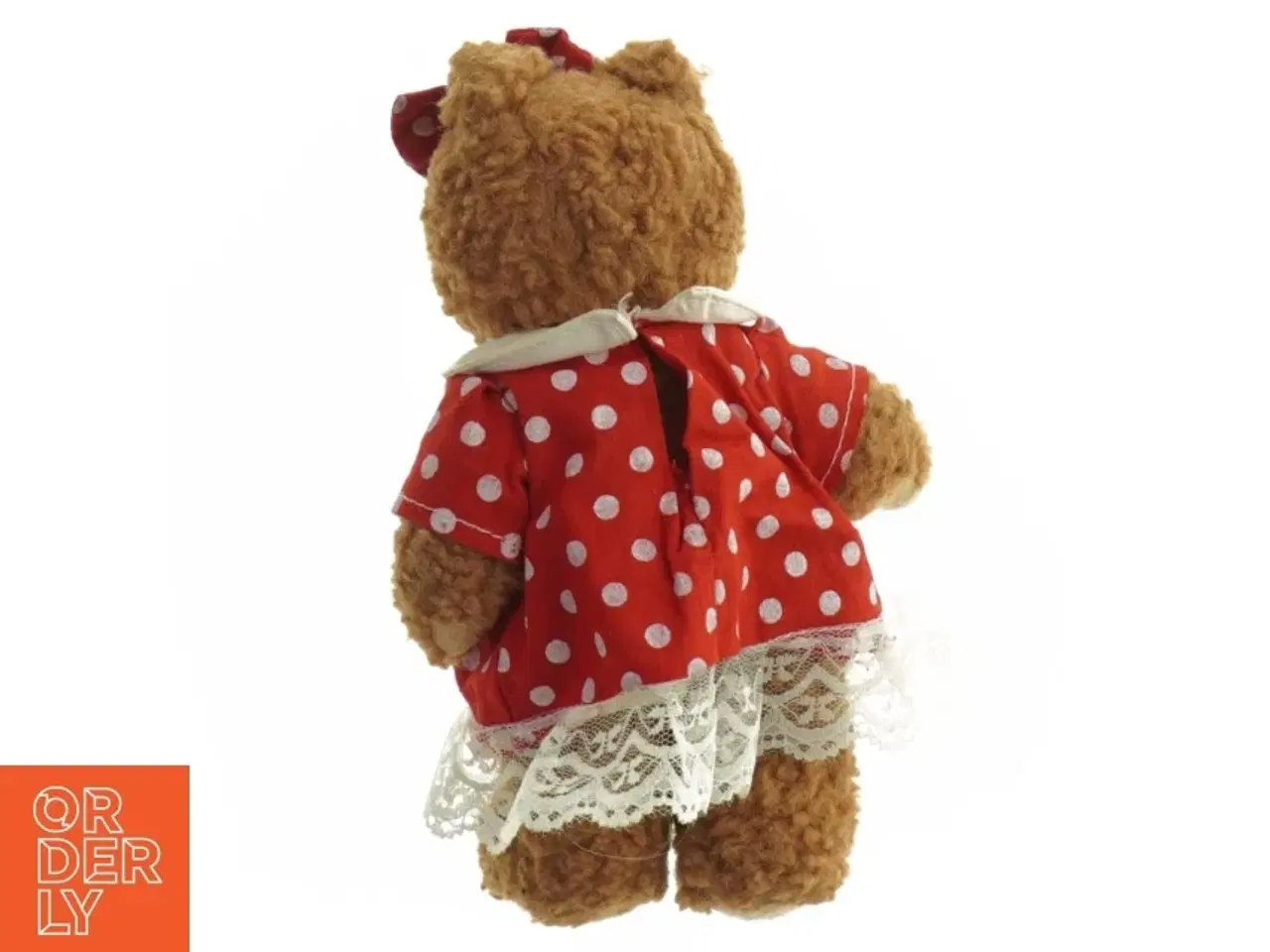 Billede 2 - Teddy bamse med rød prikket kjole (str. 20 cm)