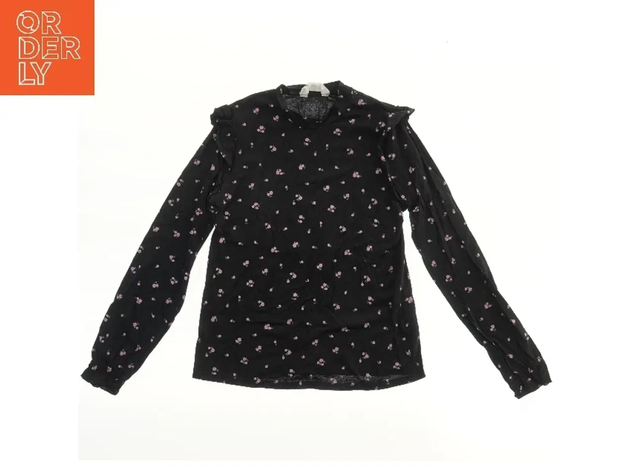 Billede 1 - Langærmet sort bluse med blomster fra H&M (str. 158)