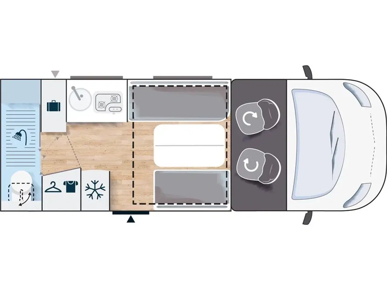 Billede 20 - 2024 - Chausson X550   Smal, kort og rummelig! Top moderne og nytænkt autocamper. Med stor Lounge og siddegruppe, sænkeseng,