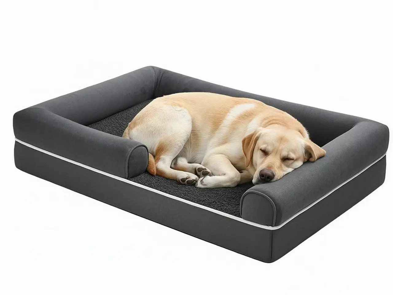 Billede 2 - FEANDREA hundeseng – ortopædisk, stor, vandafvisende hundesofa med aftageligt vaskbart betræk, skridsikker bund, hævede kanter, 106,5 × 71,5 × 18,5 cm, mørkegrå