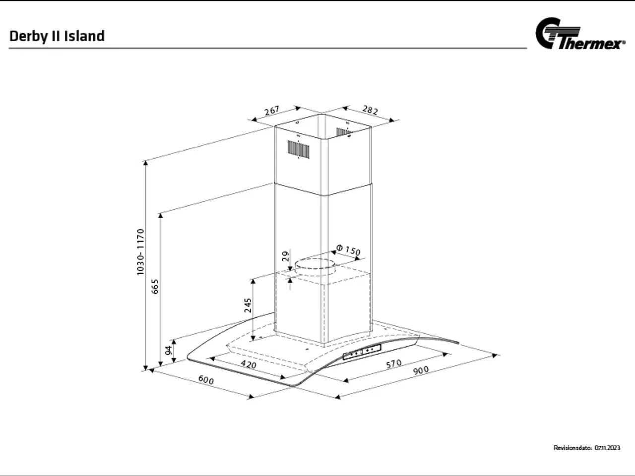 Billede 1 - Emhætte rustfri stål frithængende 