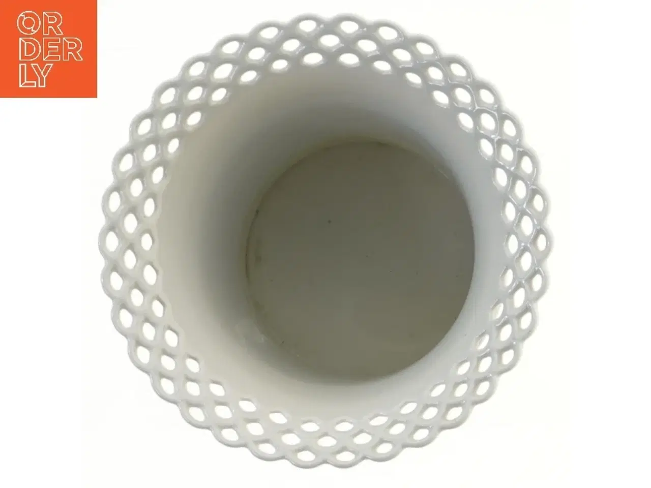 Billede 3 - Hvid urtepotte med blå blomstermønster (str. Ø 17x12,5 cm)