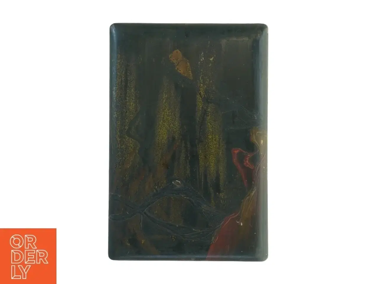 Billede 3 - Antik sort dekoreret kinesisk lak trææske (str. 28 x 19 x 8,5 cm)