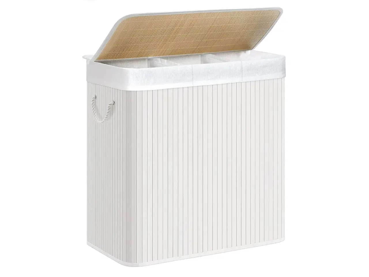 Billede 1 - Vasketøjskurv med låg 3 rum, 150 l, sammenklappelig, hvid