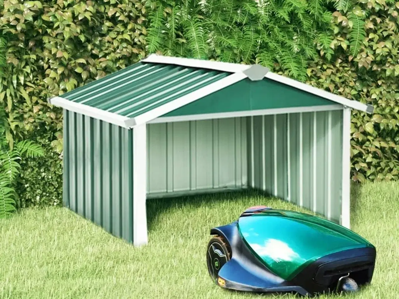 Billede 1 - Garage til robotplæneklipper 92x97x63 cm galvaniseret stål grøn