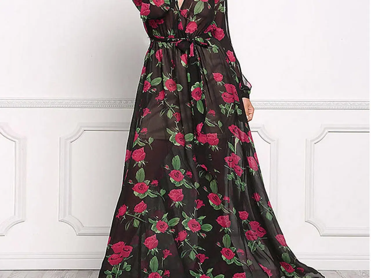 Billede 4 - Maxi kjole.m.Rosen printet.str:  Med-Large-XL