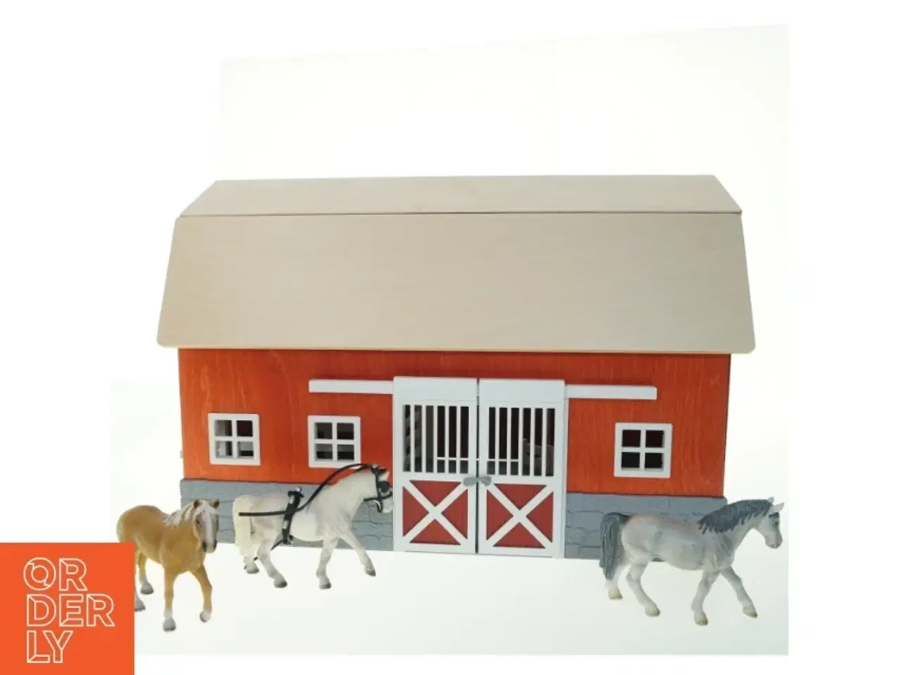 Billede 1 - Model hestestald med figurer (str. 48x29 cm)