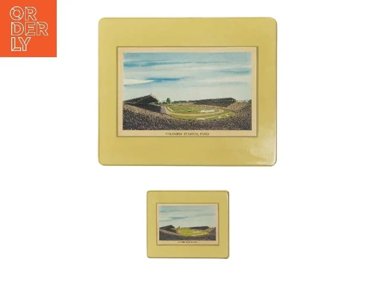 Billede 1 - Vintage bordskånere med stadionmotiv (str. 19,5x23,5 og 9x11 cm)