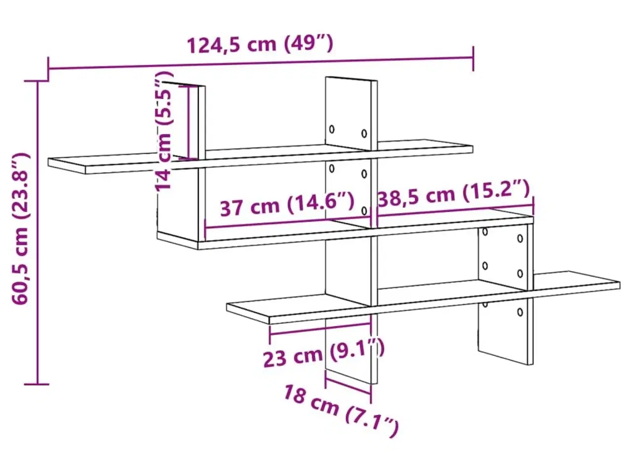 Billede 10 - Væghylde 124,5x18x60,5 cm konstrueret træ røget egetræsfinish