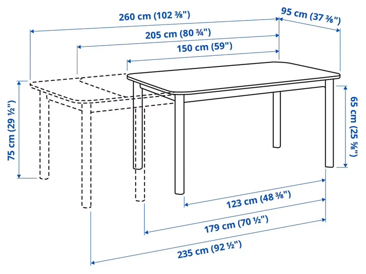 Billede 5 - IKEA Spisebord med udtræk, brun, 150/205/260x95 cm