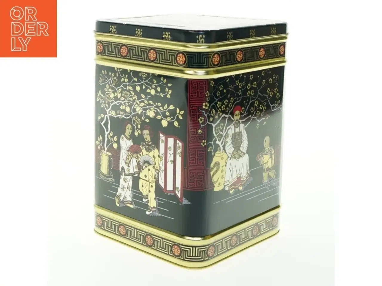 Billede 1 - Dekorativ kagedåse med asiatisk motiv (str. H. 21,5 cm. 15 x 15 cm)