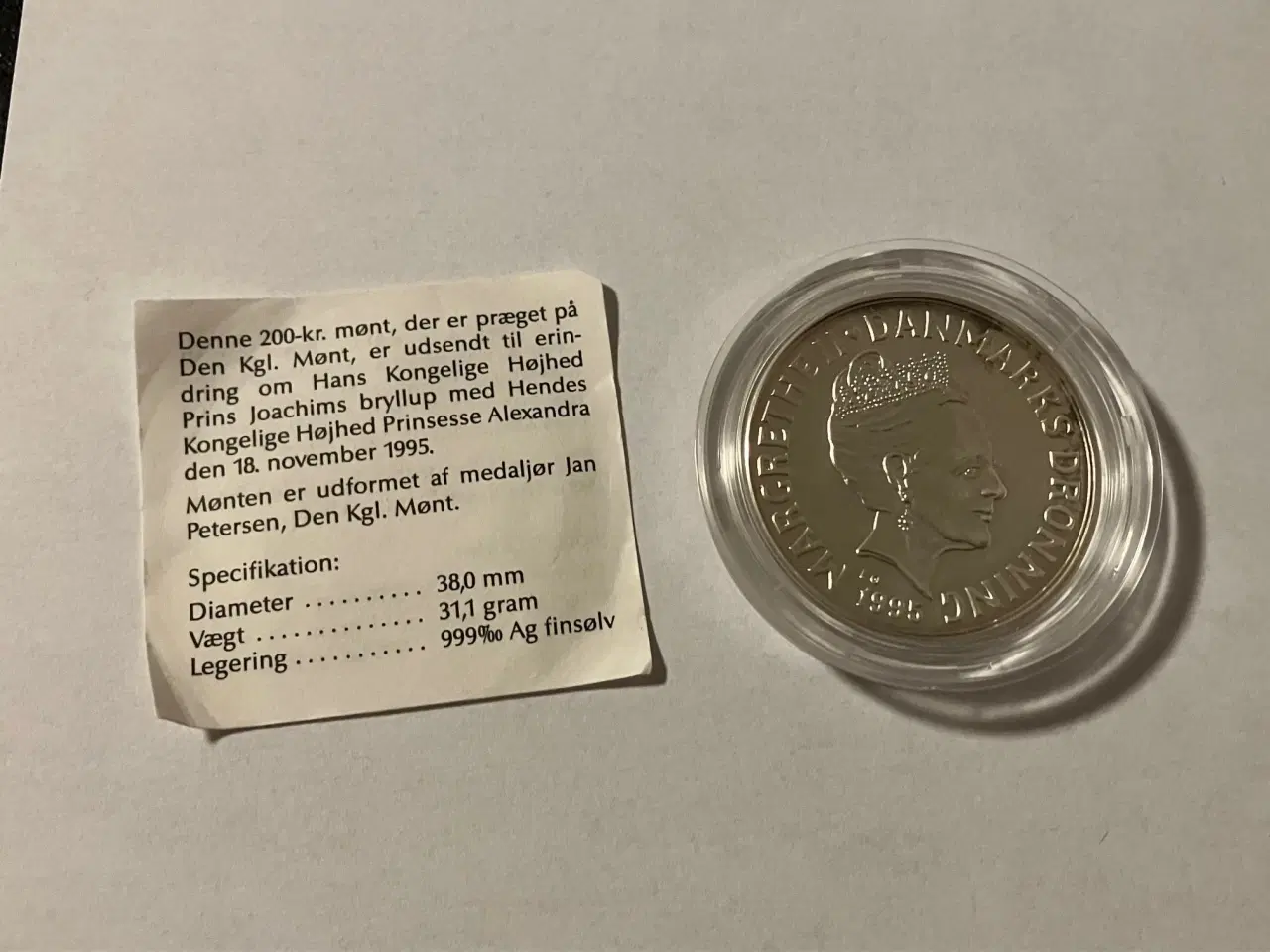 Billede 2 - 200 Kroner Sølvmønt -Prins Joachims bryllup med Prinsesse Alexandra