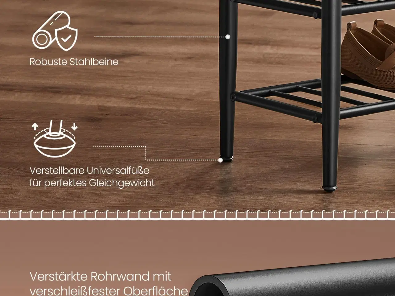 Billede 5 - Skobænk med opbevaring EKHO, kunstlæder, 30 × 80 × 50 cm, karamel