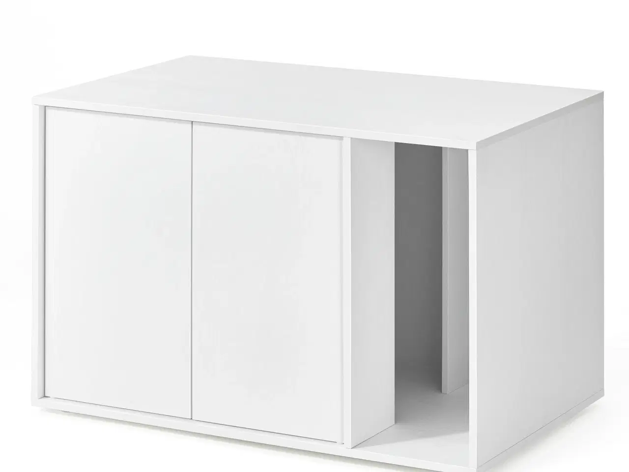 Billede 1 - Kattebakke-skab med sidebord HOME, hurtig samling uden værktøj, til store katte, push-to-open låger, minimalistisk sofabord, Snehvid (PCL013W01)