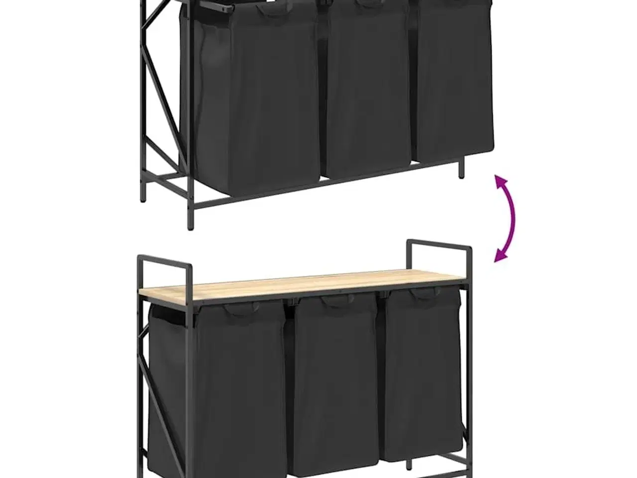 Billede 9 - Vasketøjskurv 3 rum med hylde sonoma-eg