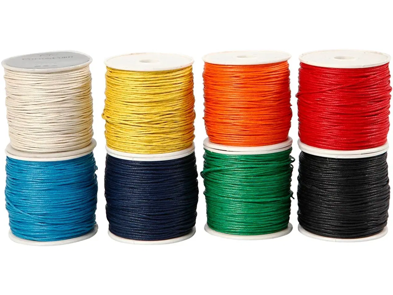 Billede 1 - Bomuldssnor, tykkelse 1 mm, vokset, ass. farver, 8x40 m/ 1 pk.
