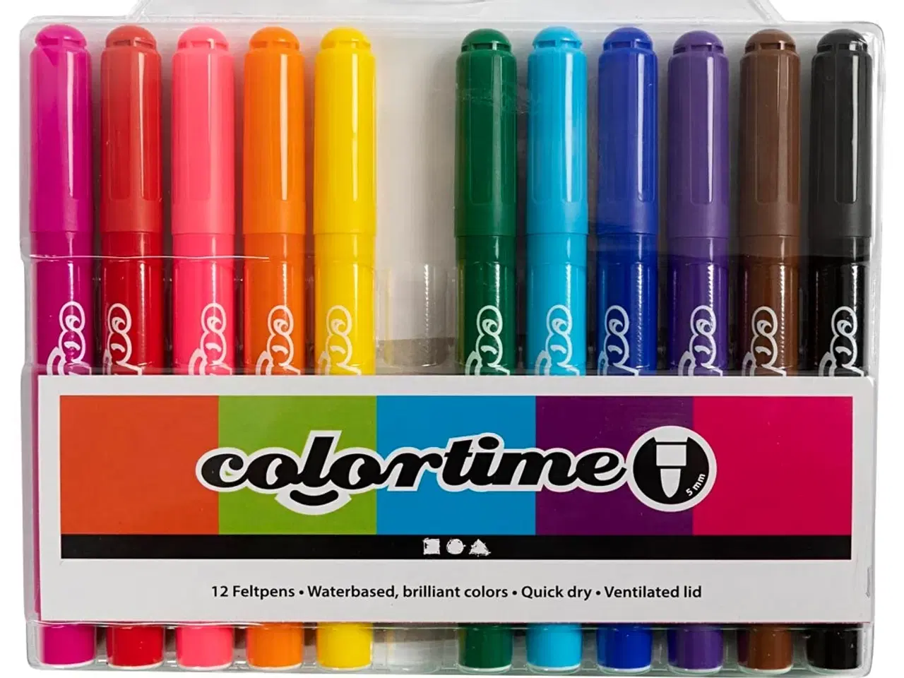 Billede 1 - Colortime Tusch, streg 5 mm, standardfarver, 12 stk./ 1 pk.