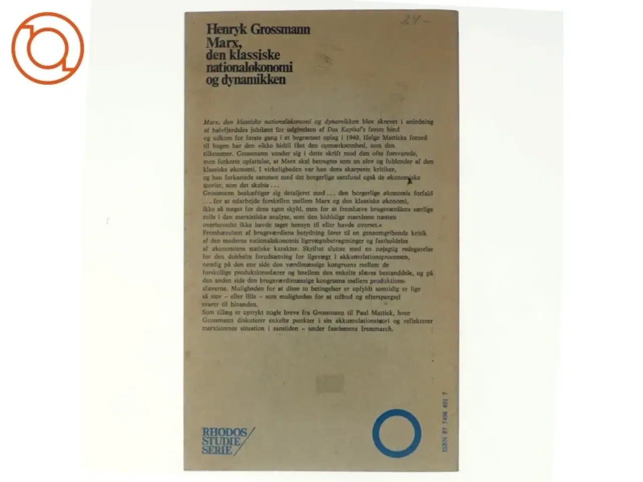 Billede 3 - Marx, den klassiske nationaløkonomi og dynamikken af Henryk Grossmann (bog)