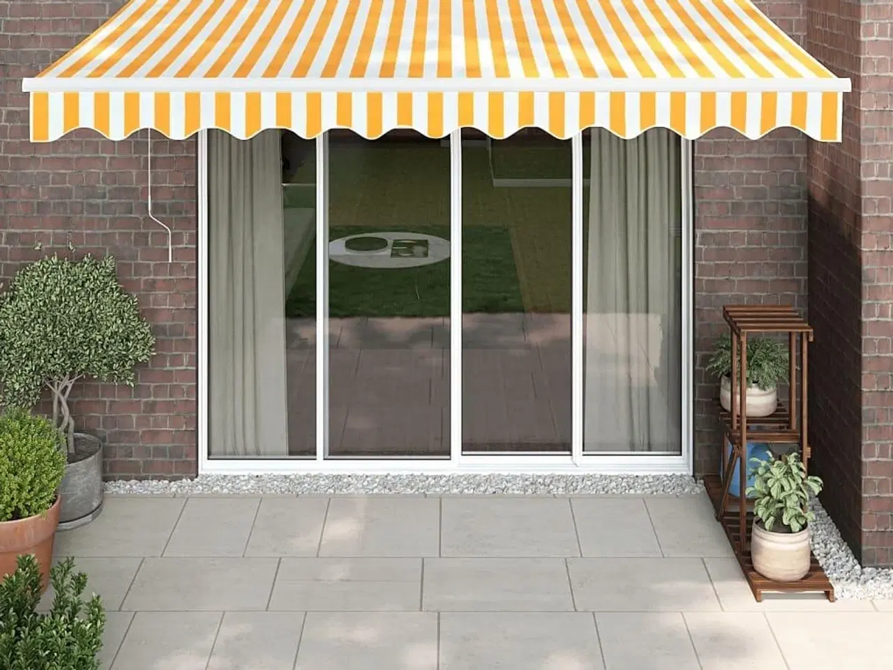 Billede 1 - Foldemarkise manuel betjening 3x2,5 m stof aluminium gul hvid