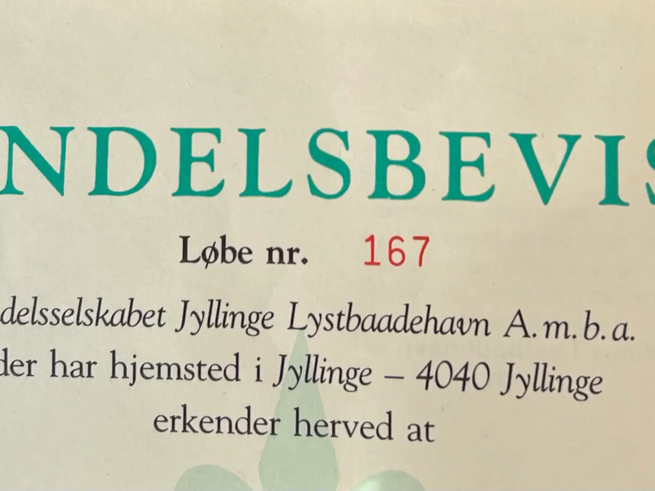 Billede 1 - Andelsbevis til Bådplads Jyllinge Lystbådehavn