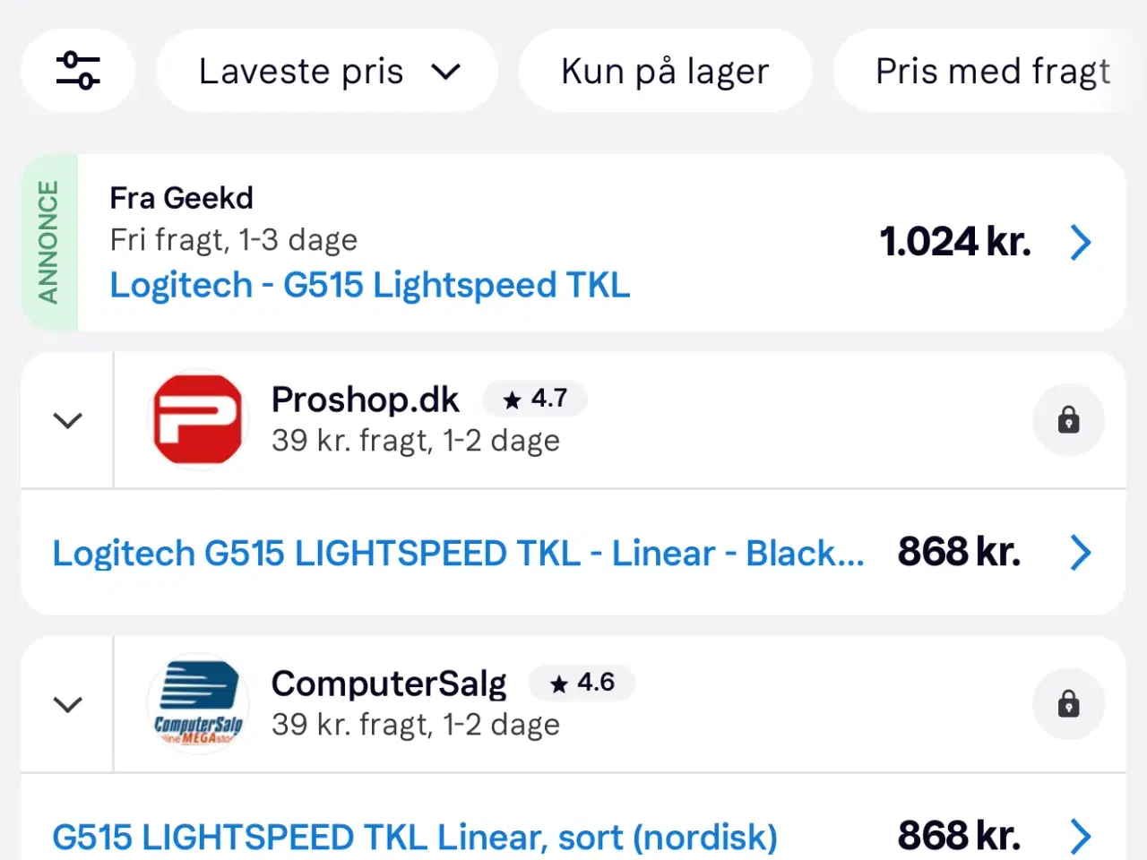 Billede 2 - Logitech G515 LIGHTSPEED TKL trådløst gaming tasta