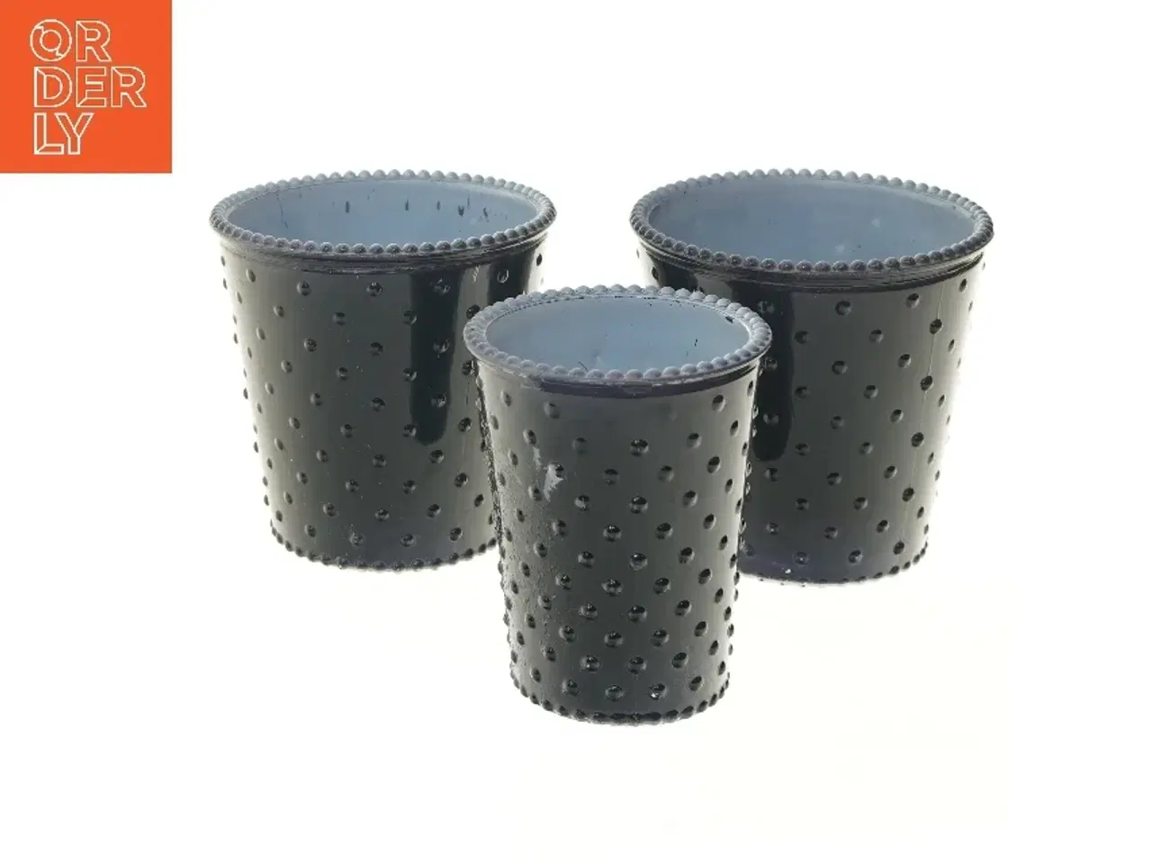 Billede 1 - 2Have Sæt af tre blomsterpotter i sort glas (str. 3 stk Ø 13,5 & 10 cm længde 13 cm)