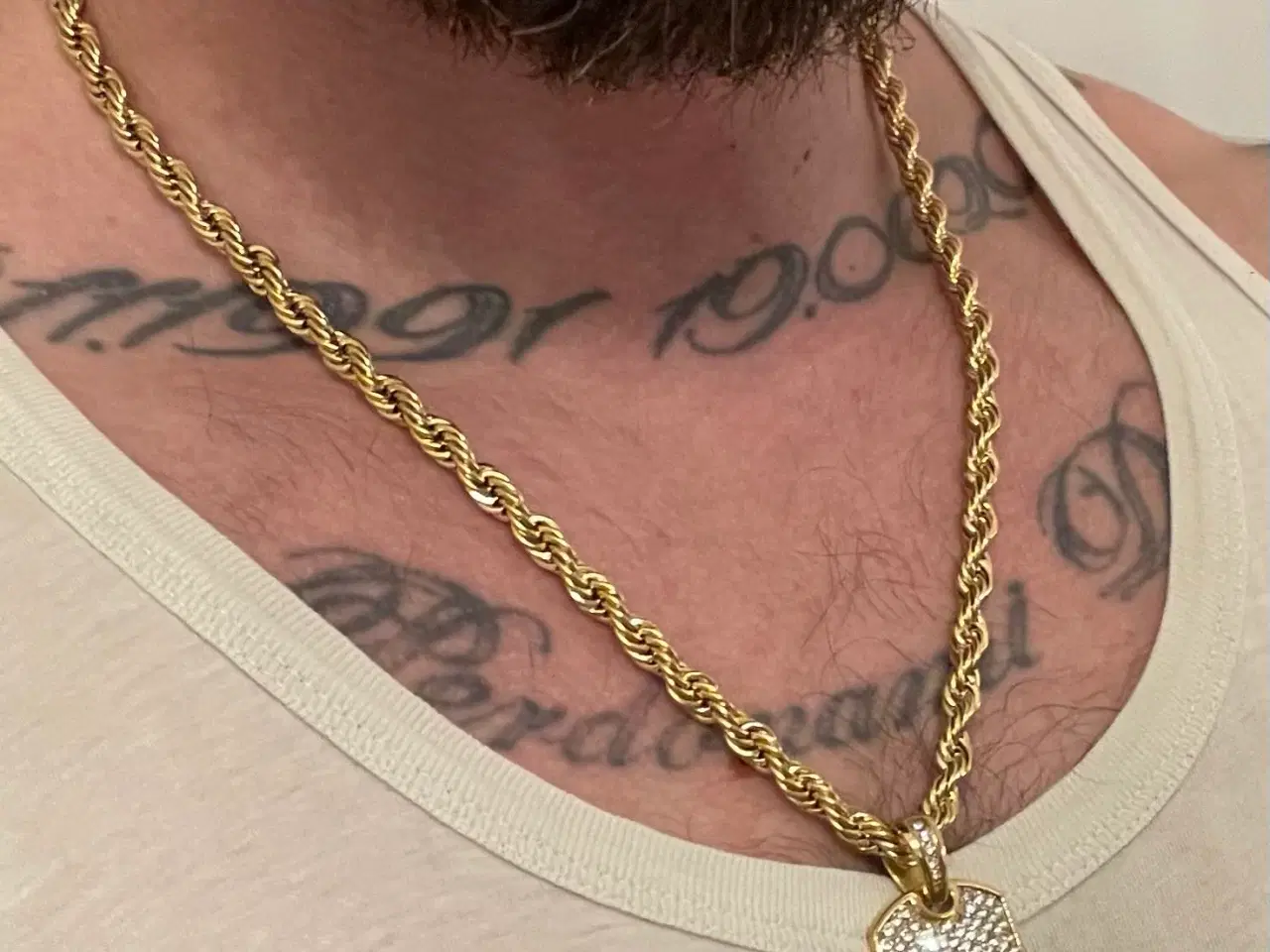 Billede 3 - 5mm goldfilled rope chain med dogtag