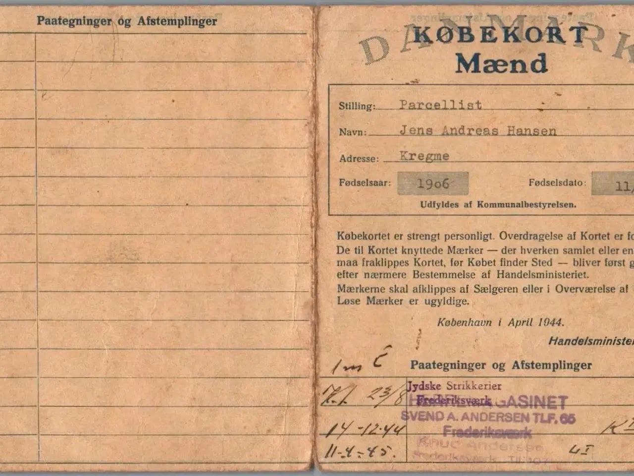 Billede 1 - Købekort - Mænd med Påtegninger - 2 Verdenskrig