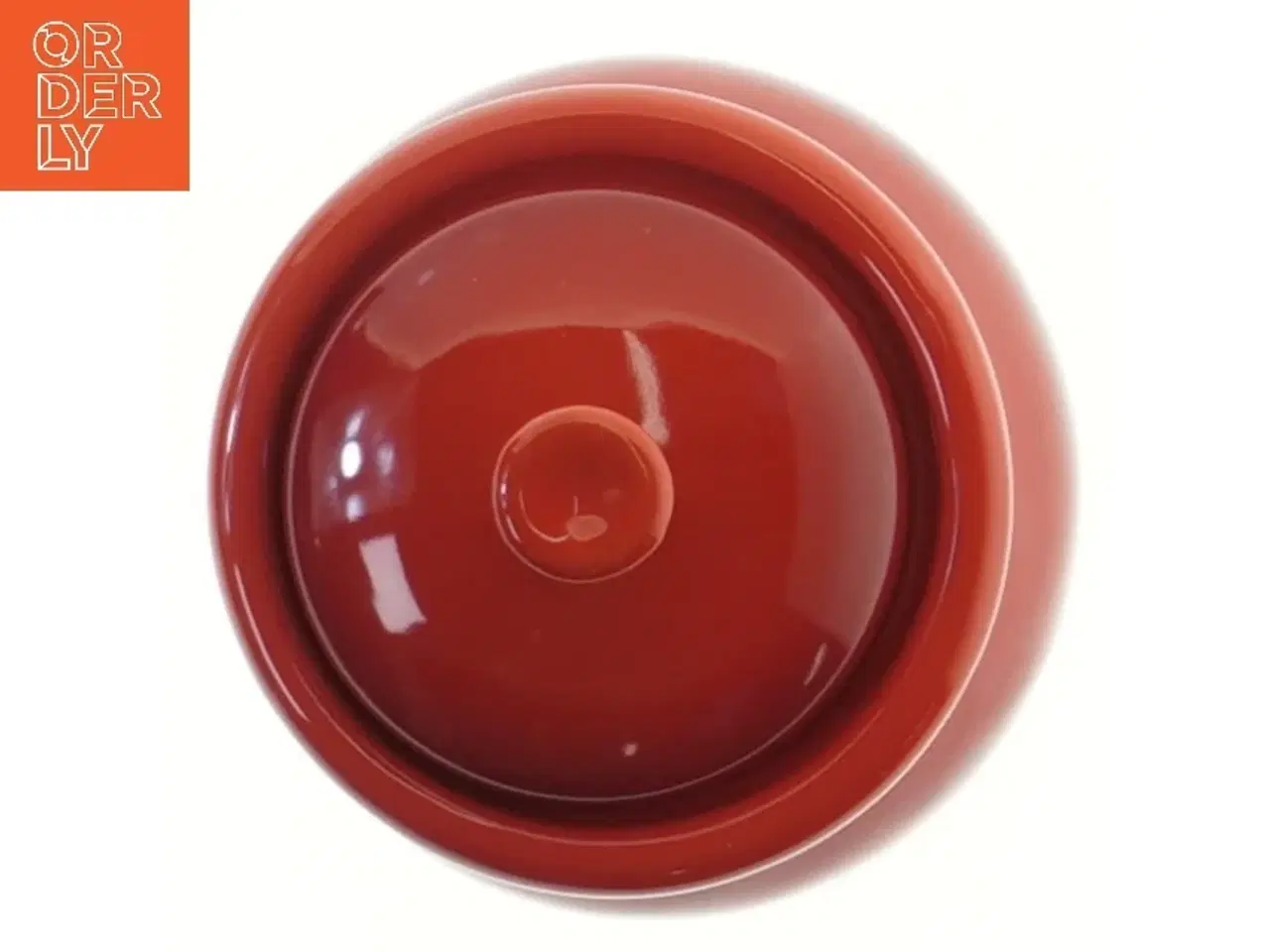 Billede 3 - Rød keramisk krukke med låg fra Cook & Baker til bl.a hvidløg (str. 10 cm)