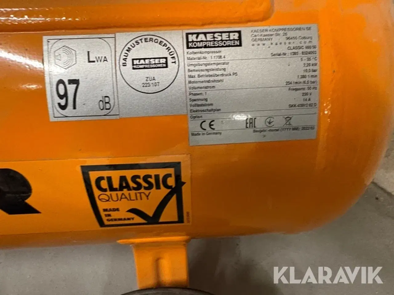 Billede 10 - Kompressor Kaeser Classic 460/50w med slangeoprul, luftnøgle og ledningsoprul.