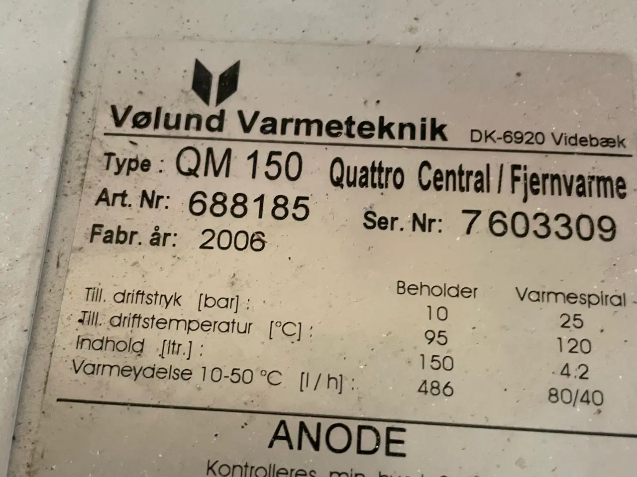 Billede 2 - Vølund QM 150 varmtvandsbeholder