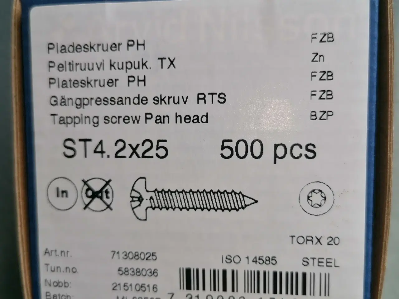 Billede 1 - Pladeskruer 4.2x25 mm 500 stk torx 20 nye