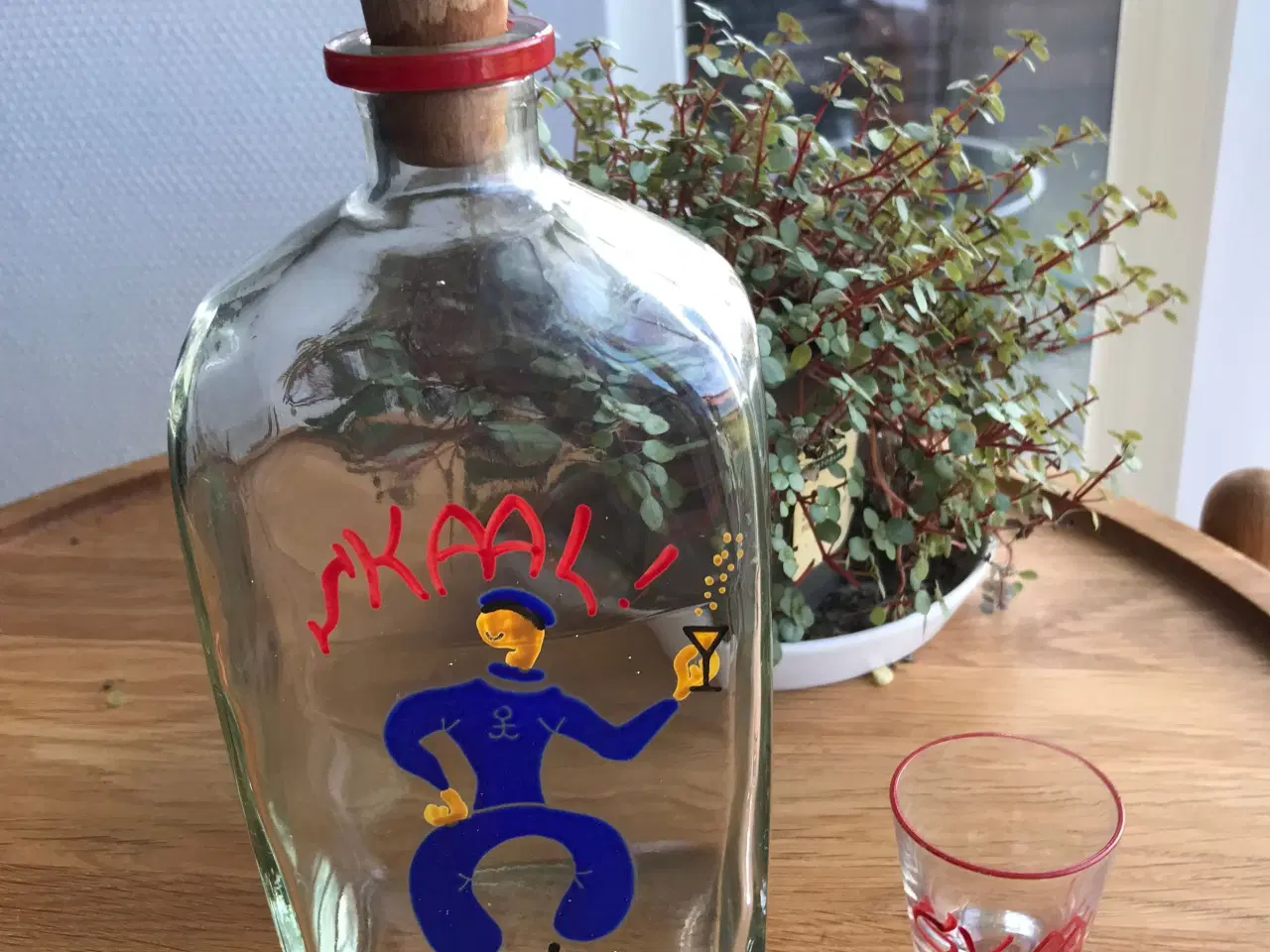 Billede 1 - Holmegaard, emaljedekoreret kantineflaske + glas