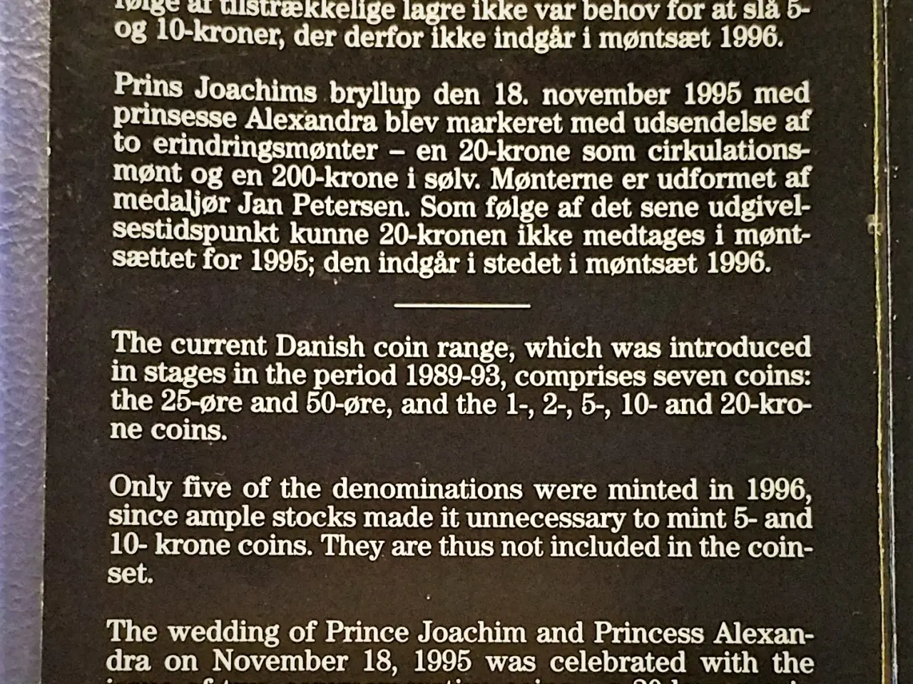 Billede 4 - DET KGL MØNTSÆT 1996 med 20 kr krone 1995 Joachims