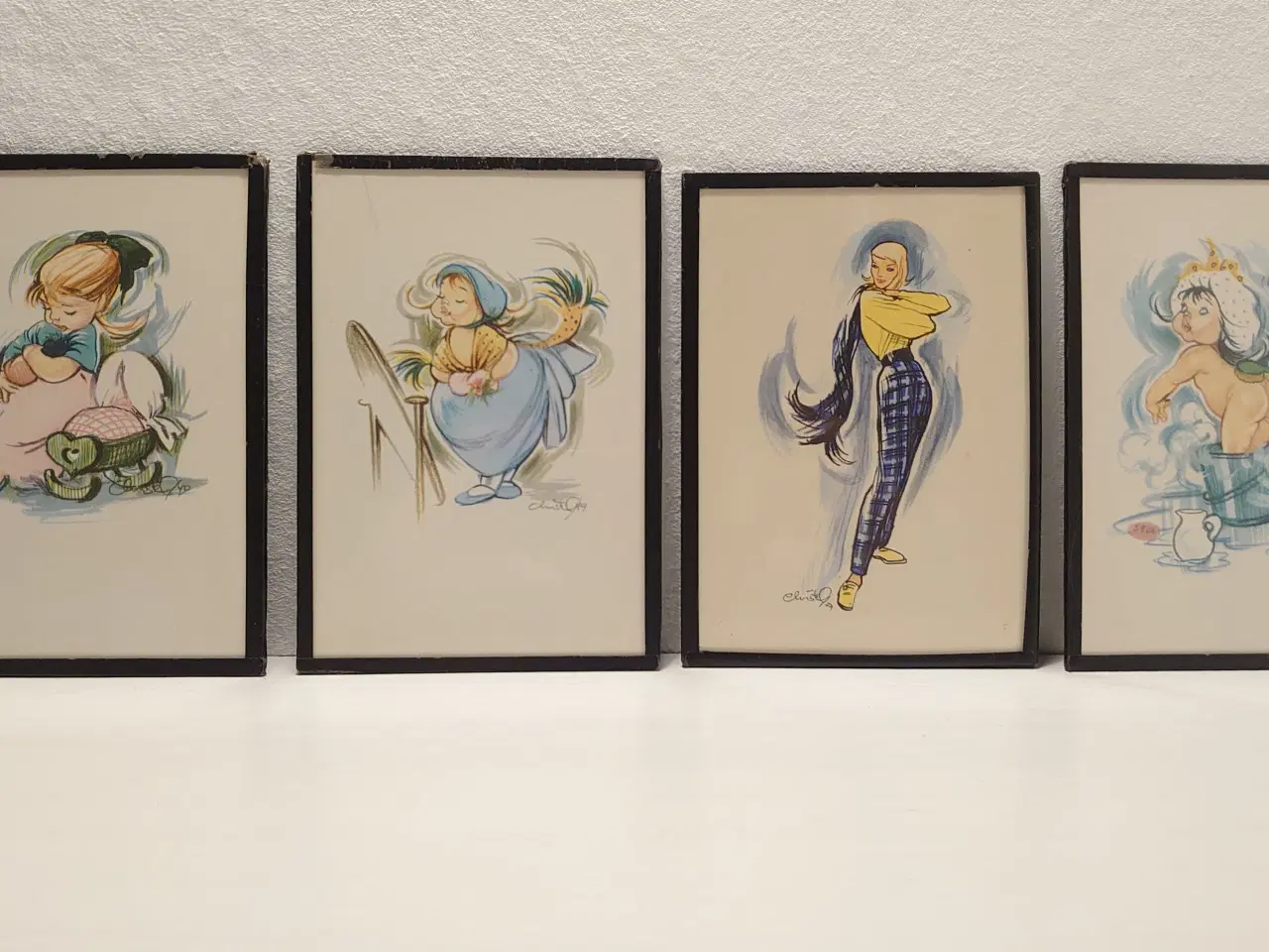 Billede 1 - 4stk små Christel tegninger fra 1949.(10,5 x 15)cm