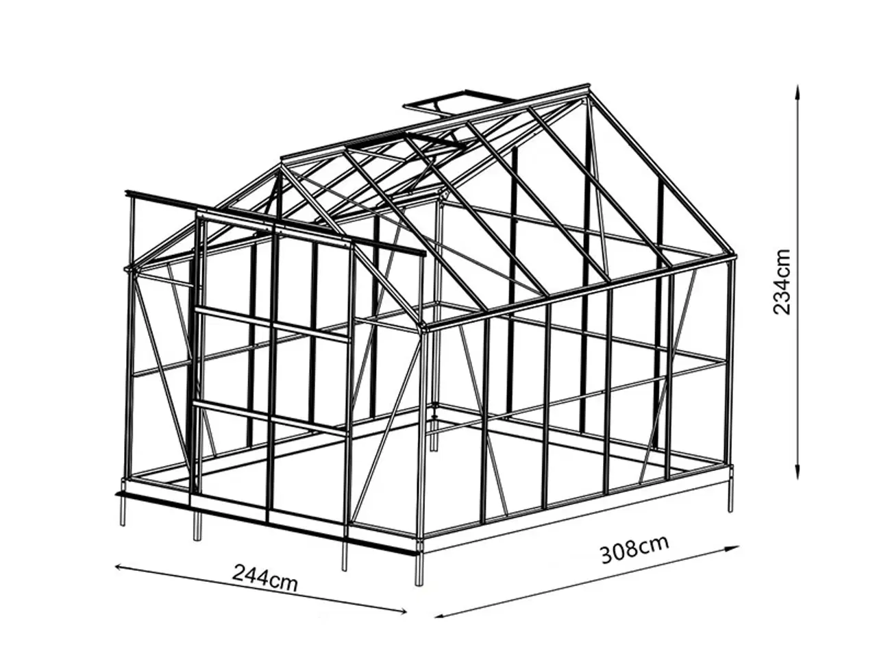 Billede 9 - Drivhus glas 2,44x3,08x2,34m m/sokkel, 7,51m², Sor