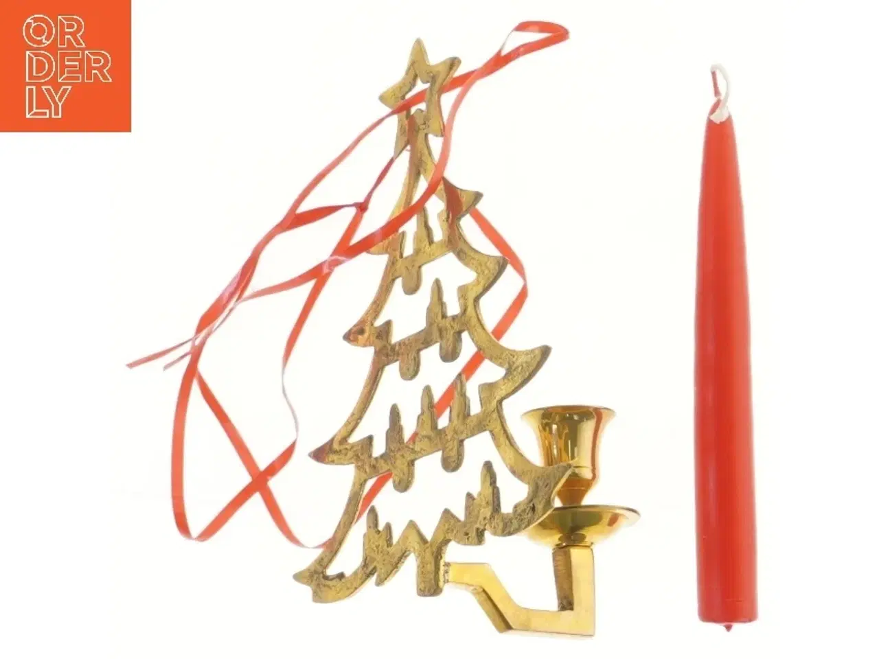 Billede 2 - Juletræslysestage med rød stearinlys (str. 20,5x16 cm)