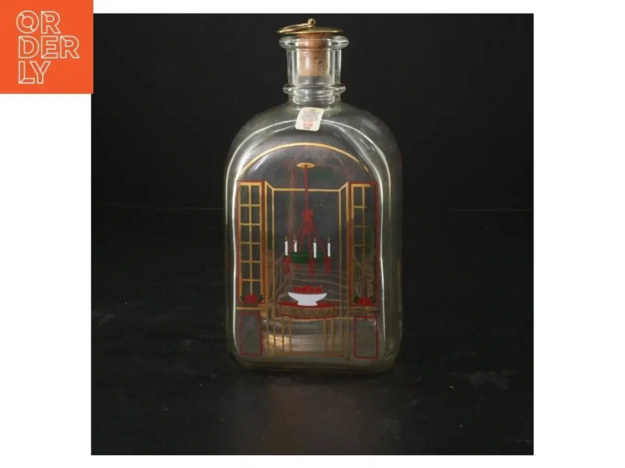 Billede 1 - Glasflaske med julemotiv fra Holmegaard (str. 7x9x20 cm)