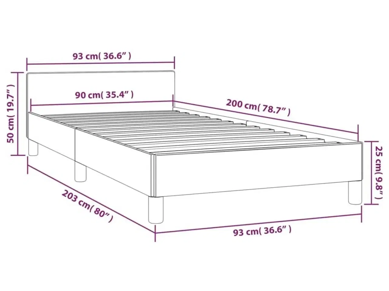 Billede 9 - Sengeramme med hovedgærde uden madras Sort 90x200 cm Stof
