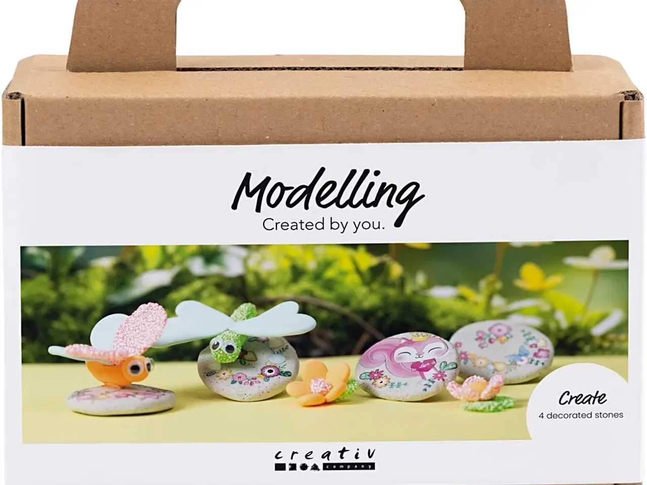 Billede 1 - Mini DIY Kit Modellering, Sten med insekt, grå, lys pink, lys turkis, 1 pk.