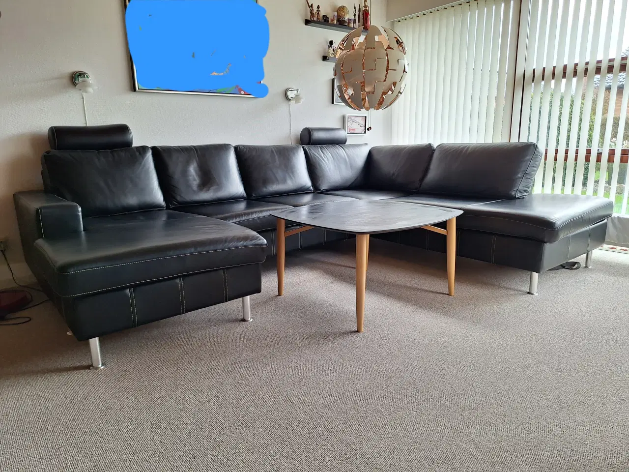 Billede 1 - Stor U - Sofa i sort kvalitets læder.