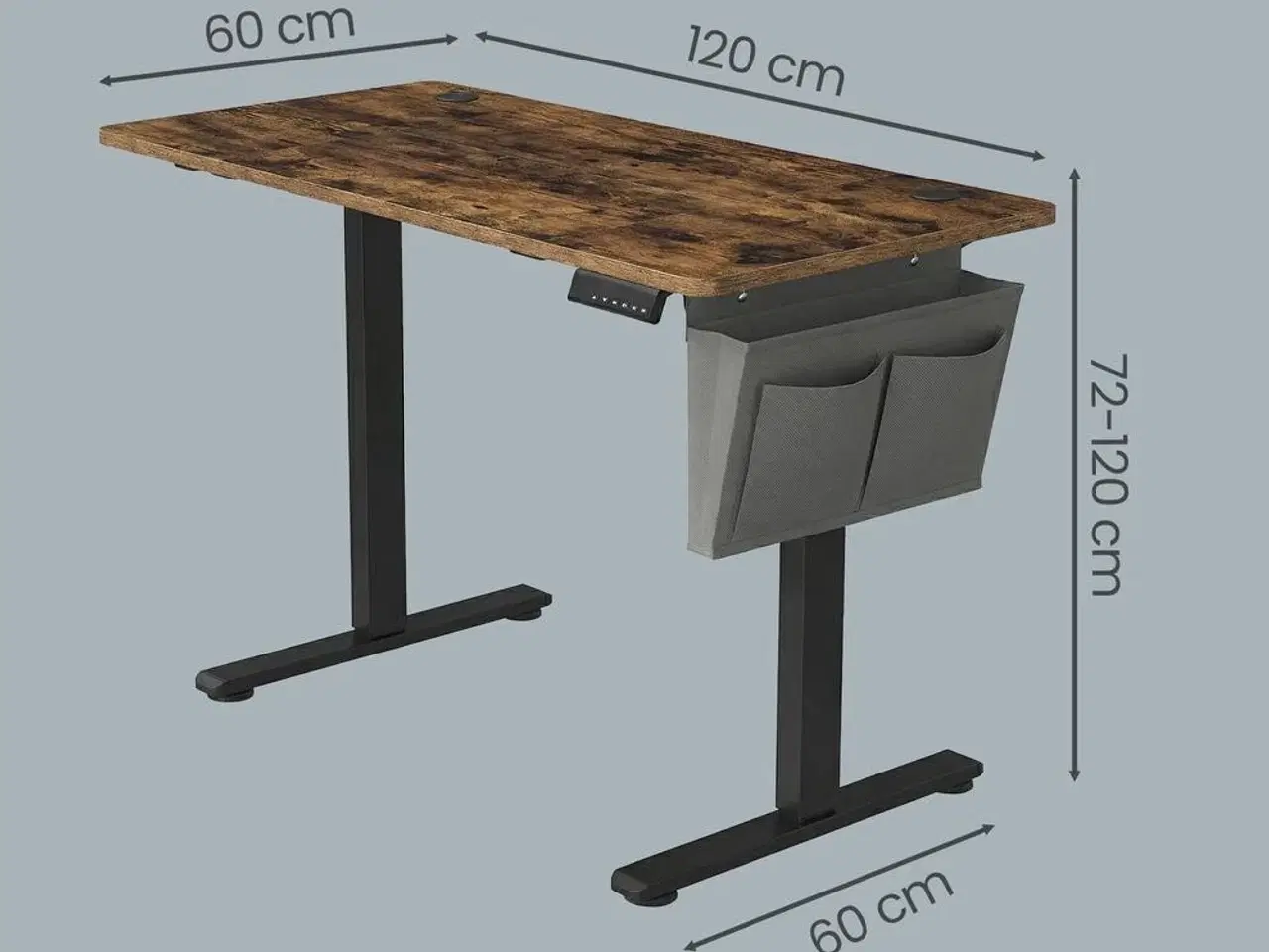 Billede 3 - Elektrisk hæve-sænkebord 120,1 × 60,1 cm - 4 hukommelser, USB‑C, rustik brun