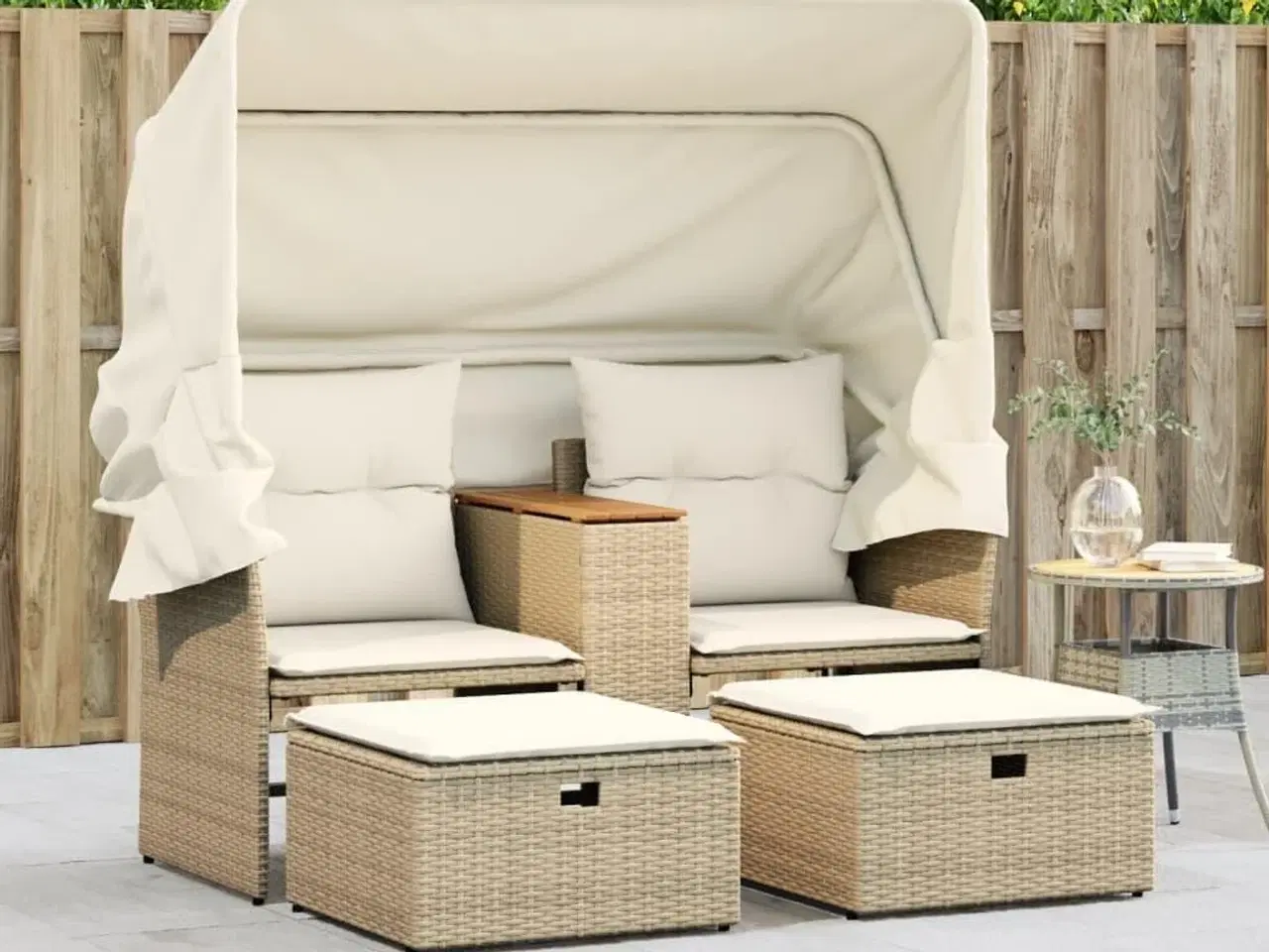 Billede 3 - 2-personers havesofa med baldakin og skamler polyrattan beige