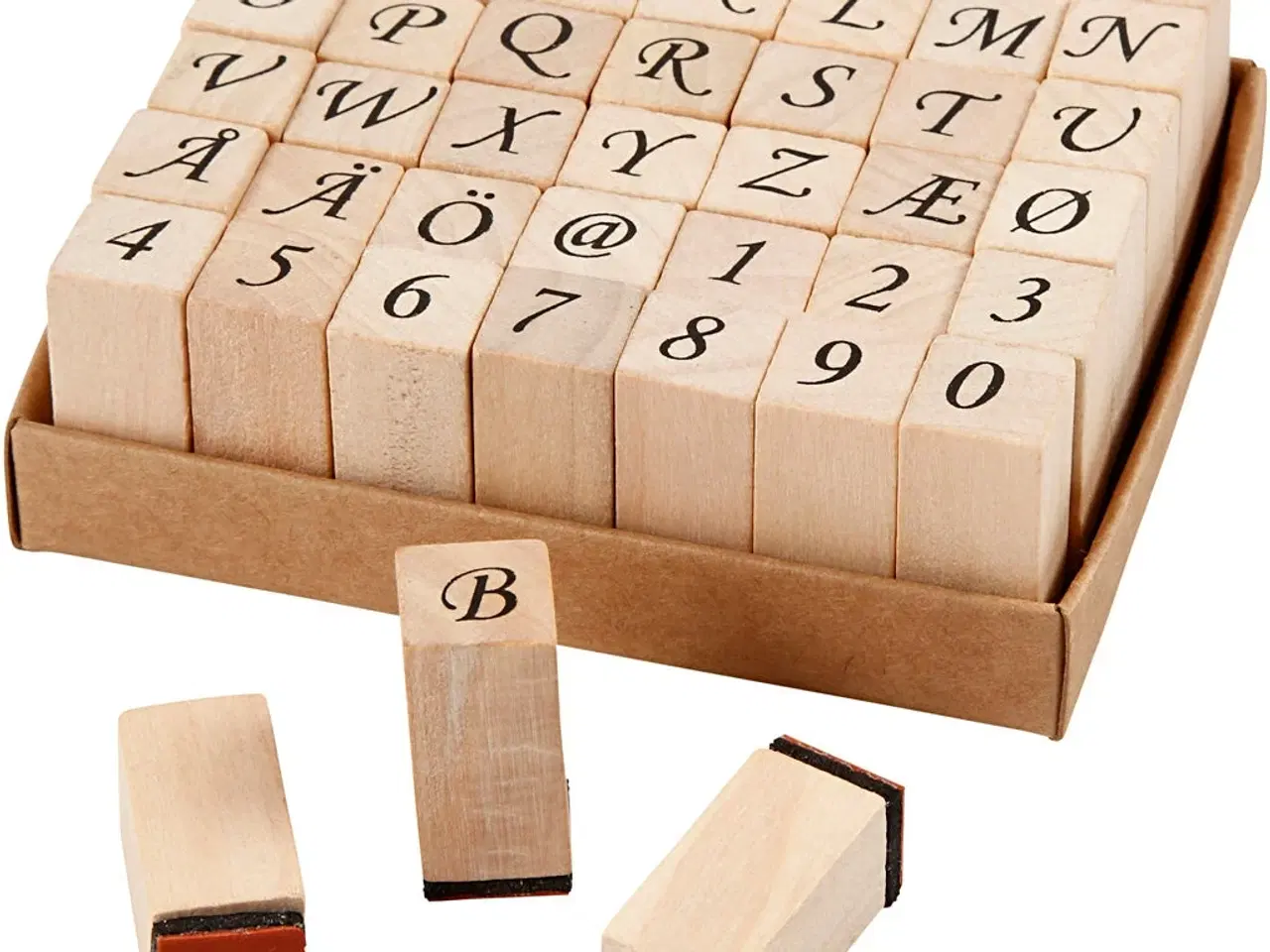 Billede 1 - Stempelsæt med 42 træstempler, 13x13 mm