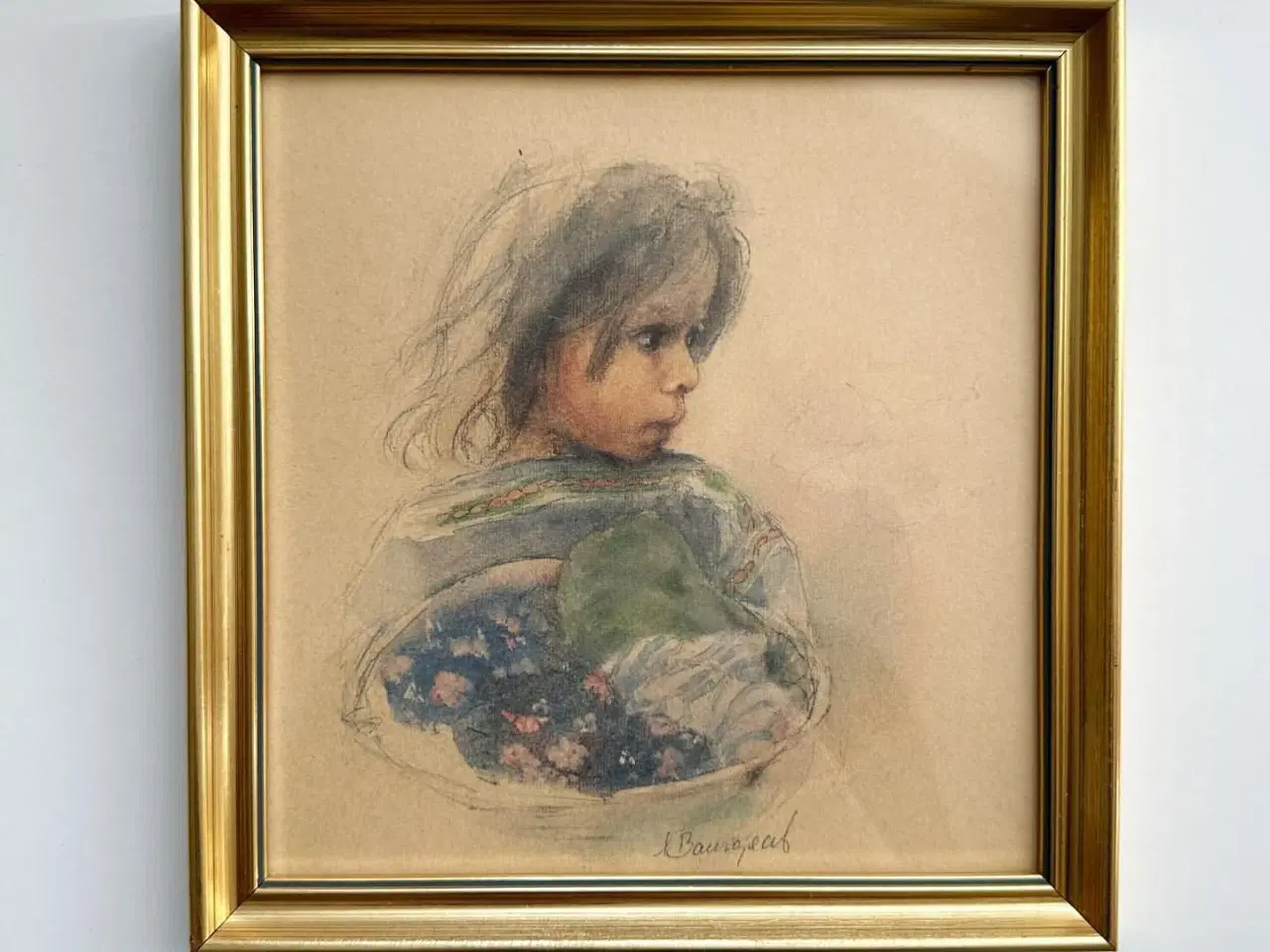 Billede 1 - Barn i guldramme, mørkt hår