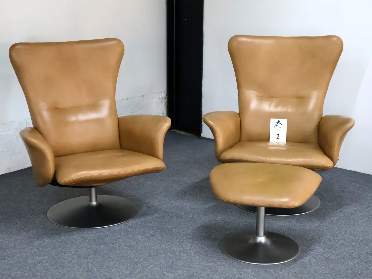 Billede 1 -  2 Stk Hjort Knudsen lænestole i lys Cognac/beige 